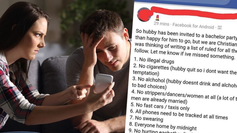 Over-controlling wife's list of strict rules on what her husband can't do on a stag-do goes viral