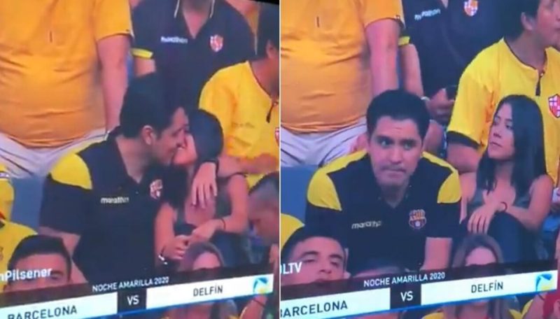 Bloke gets caught cheating on his missus on kiss cam, immediately shits himself when he realises