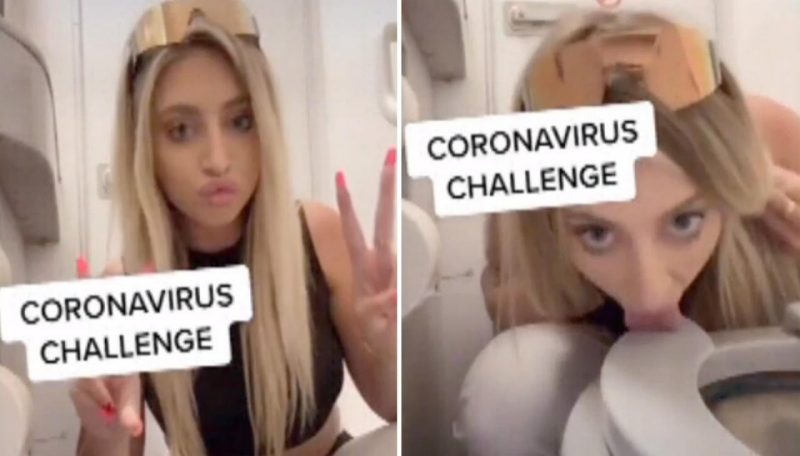Wannabe Tik Tok star licks plane toilet seat to be famous in "coronavirus challenge"