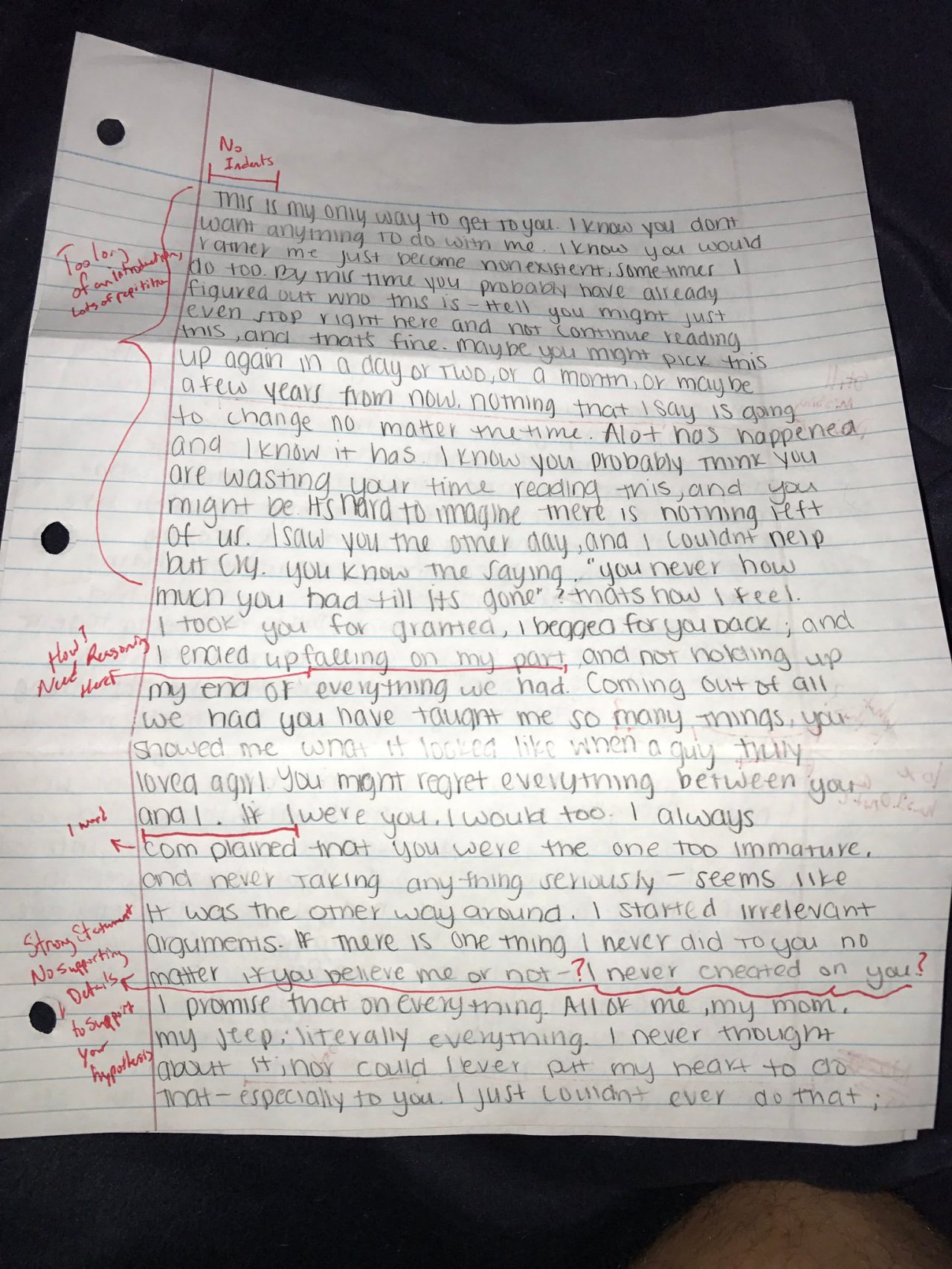 This bloke's ex wrote him an apology letter, and he sent it back graded and critiqued