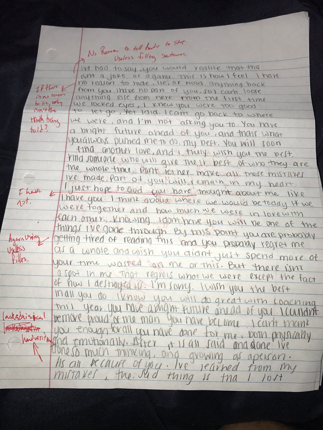 This bloke's ex wrote him an apology letter, and he sent it back graded and critiqued