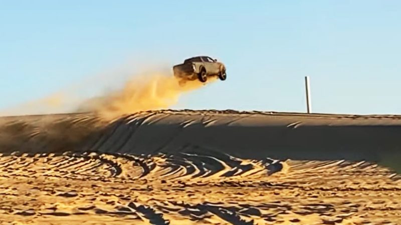 Footage of two lads launching their Ford Ranger and Land Cruiser over sand dunes goes viral