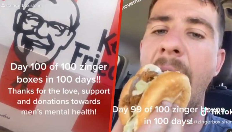 Bloke eats 100 Zinger boxes in 100 days to raise money for men's mental health