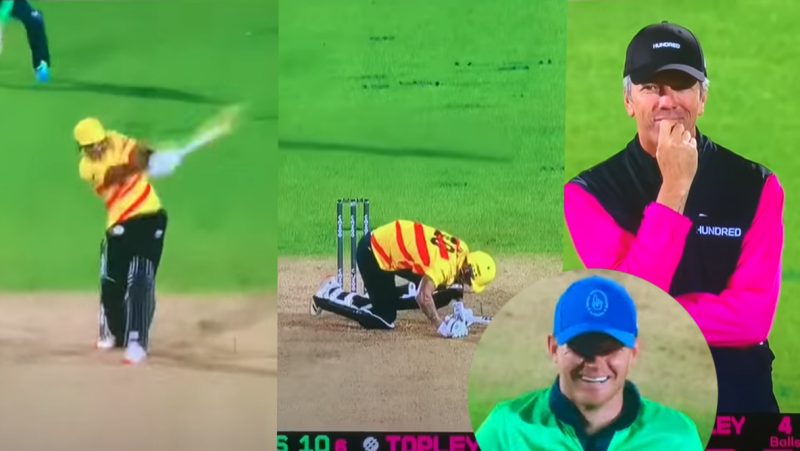 Cricketer Alex Hales takes a ball to the balls twice in a row