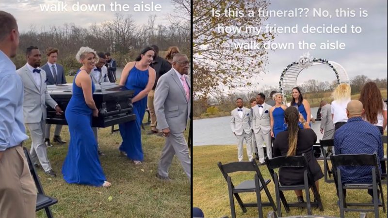 WATCH: Groom sparks outrage after turning up to his wedding in a coffin