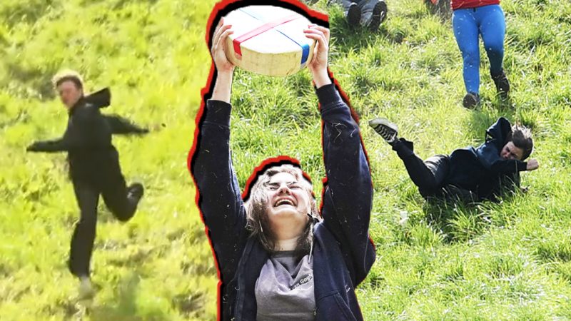WATCH: Woman wins annual UK cheese-chasing hill race even though she KO-ed herself during it