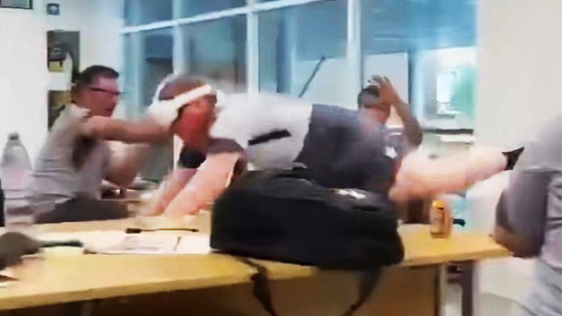 WATCH: Rugby lad goes viral for hectic wipeout while playing office VR cricket