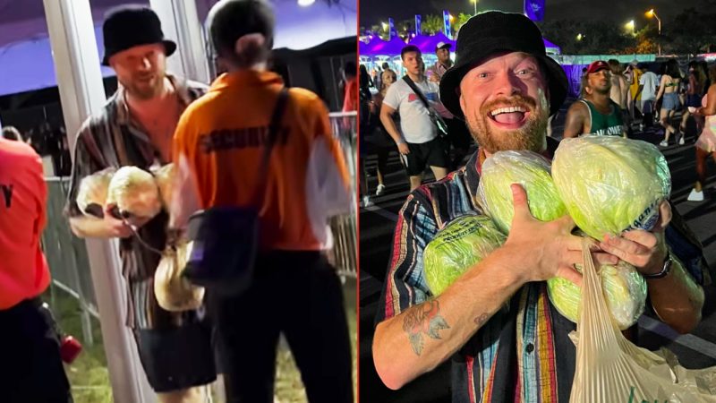 Is this the best way to sneak into a festival ever? Ask these dudes and their bags of lettuce
