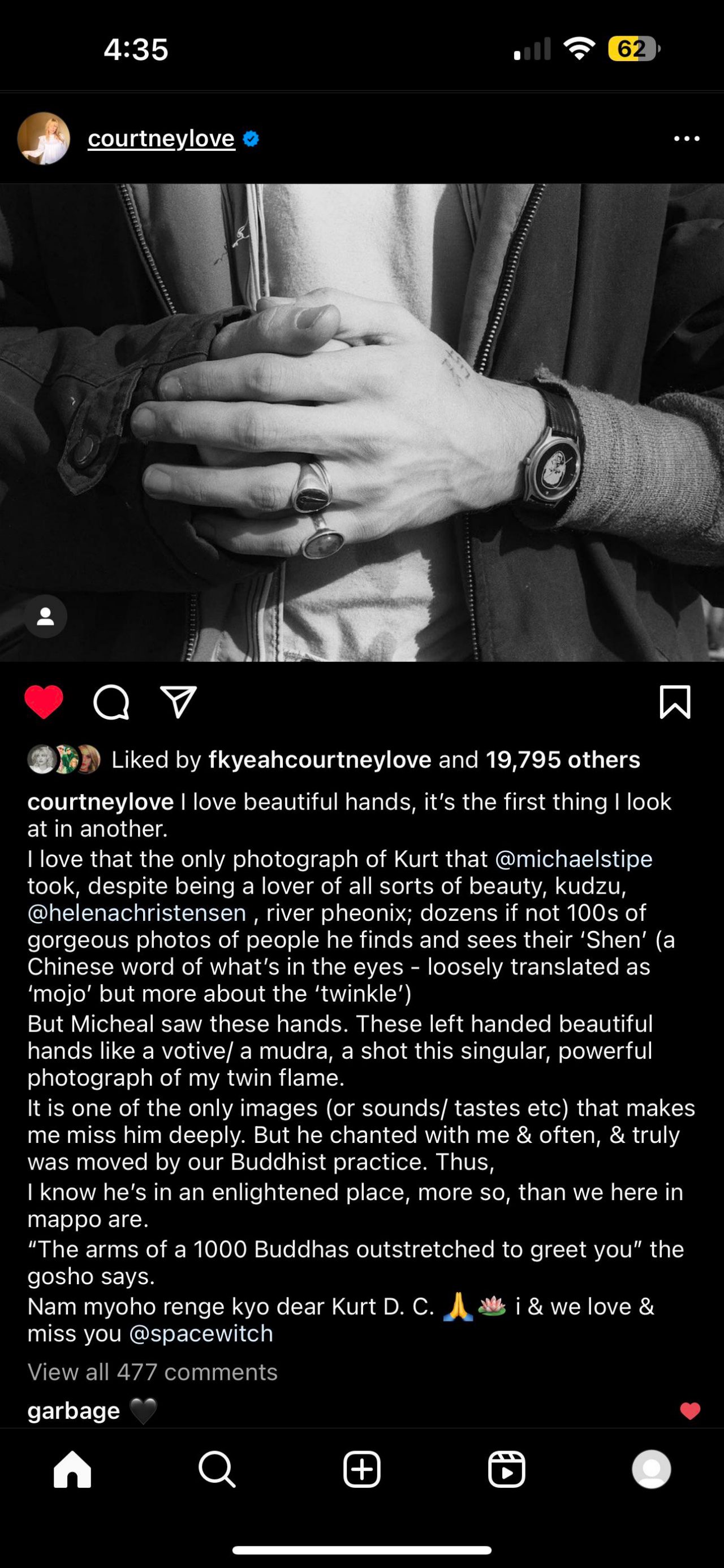 Courtney Love's Instagram post.