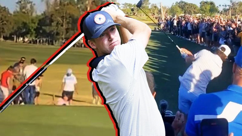 WATCH: Amateur golfer/influencer shanks drive straight into crowd, fan gets wrecked by the ball