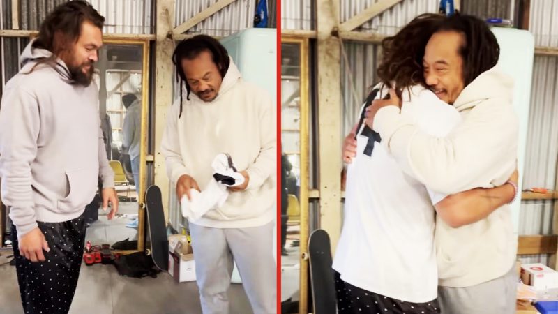 WATCH: Jason Momoa loses it when Tana Umaga surprises him with rare, game-worn All Black jersey