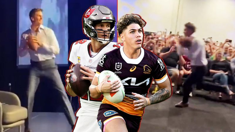WATCH: Former Warriors star Reece Walsh catches insane pass from Tom Brady at NFL legend's show