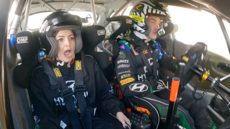 Mel screams her lungs out during her hot lap with Hayden Paddon