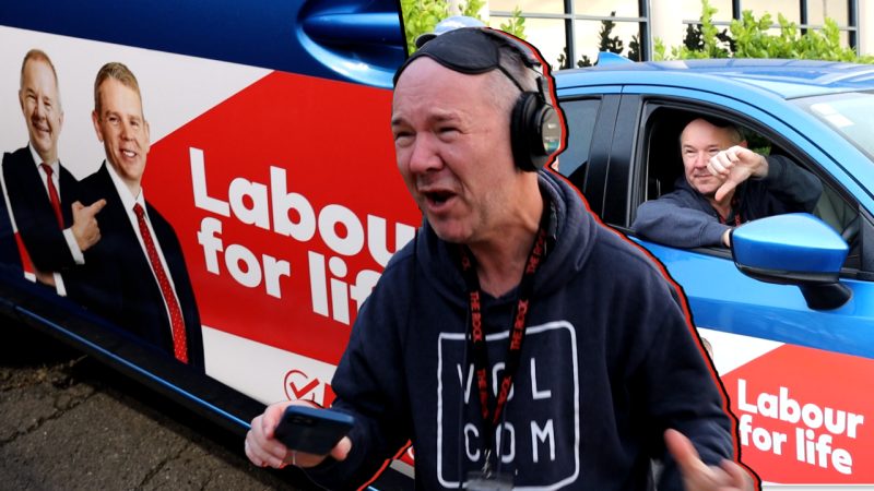 Rog's meltdown after his car got sign-wrapped with Hipkins and Labour signage